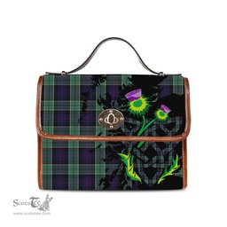 ScotsTee Shop Scottish Syme Clan Tartan Canvas Bag Celtic Knot and Thistle with Scotland Map Bag