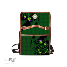 ScotsTee Shop Scottish Walters Clan Tartan Canvas Bag Celtic Knot and Thistle with Scotland Map Bag