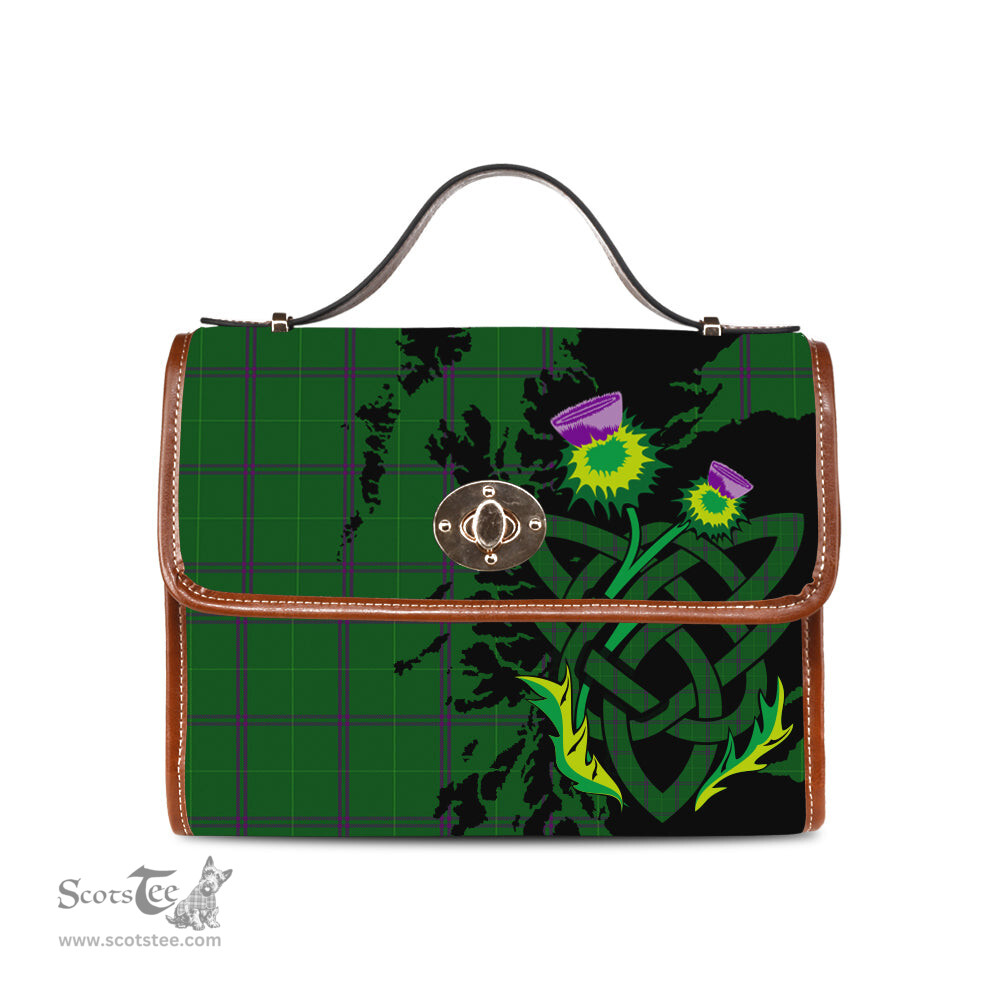 ScotsTee Shop Scottish Walters Clan Tartan Canvas Bag Celtic Knot and Thistle with Scotland Map Bag