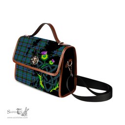 ScotsTee Shop Scottish Stinson Clan Tartan Canvas Bag Celtic Knot and Thistle with Scotland Map Bag