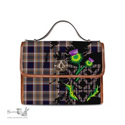 ScotsTee Shop Scottish Stewart Navy Clan Tartan Canvas Bag Celtic Knot and Thistle with Scotland Map Bag