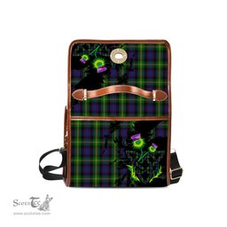 ScotsTee Shop Scottish Watson Clan Tartan Canvas Bag Celtic Knot and Thistle with Scotland Map Bag