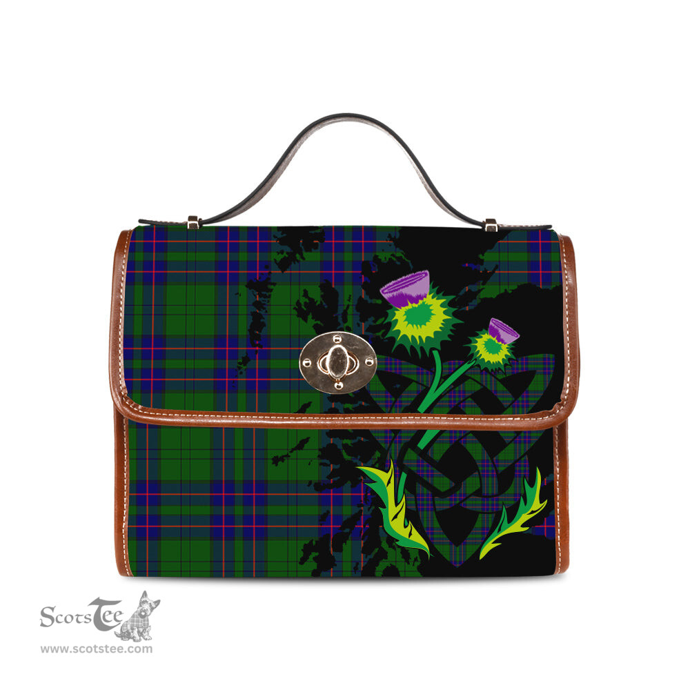 ScotsTee Shop Scottish Lockhart Modern Clan Tartan Canvas Bag Celtic Knot and Thistle with Scotland Map Bag