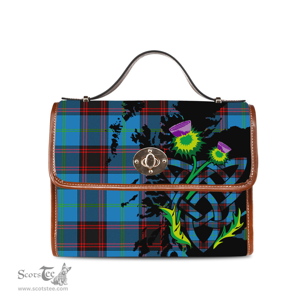 ScotsTee Shop Scottish Wedderburn Clan Tartan Canvas Bag Celtic Knot and Thistle with Scotland Map Bag