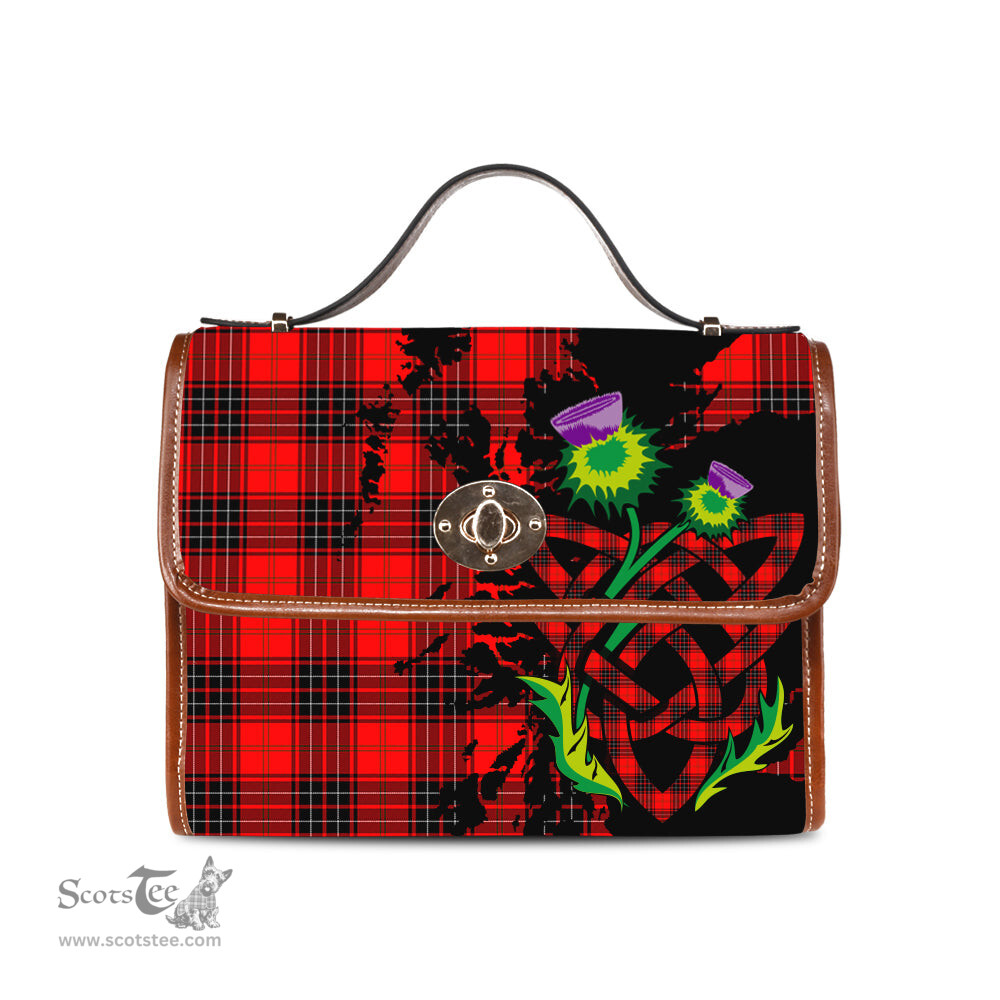 ScotsTee Shop Scottish Wemyss Modern Clan Tartan Canvas Bag Celtic Knot and Thistle with Scotland Map Bag