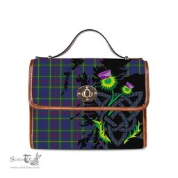 ScotsTee Shop Scottish Wheadon Clan Tartan Canvas Bag Celtic Knot and Thistle with Scotland Map Bag