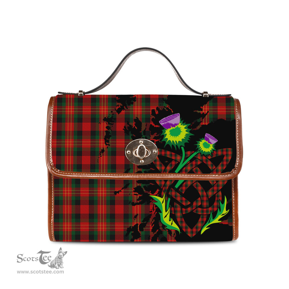 ScotsTee Shop Scottish Sturrock Clan Tartan Canvas Bag Celtic Knot and Thistle with Scotland Map Bag