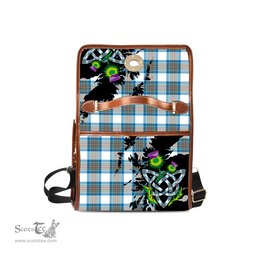 ScotsTee Shop Scottish Stewart Muted Blue Clan Tartan Canvas Bag Celtic Knot and Thistle with Scotland Map Bag