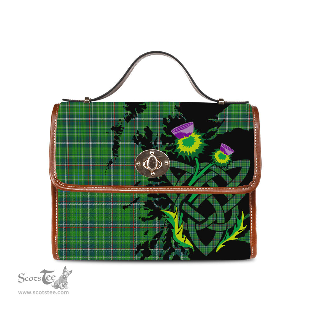 ScotsTee Shop Scottish Toshach Clan Tartan Canvas Bag Celtic Knot and Thistle with Scotland Map Bag
