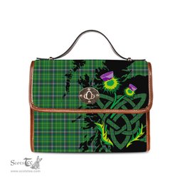 ScotsTee Shop Scottish Toshach Clan Tartan Canvas Bag Celtic Knot and Thistle with Scotland Map Bag