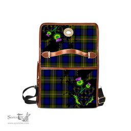 ScotsTee Shop Scottish Moore Clan Tartan Canvas Bag Celtic Knot and Thistle with Scotland Map Bag