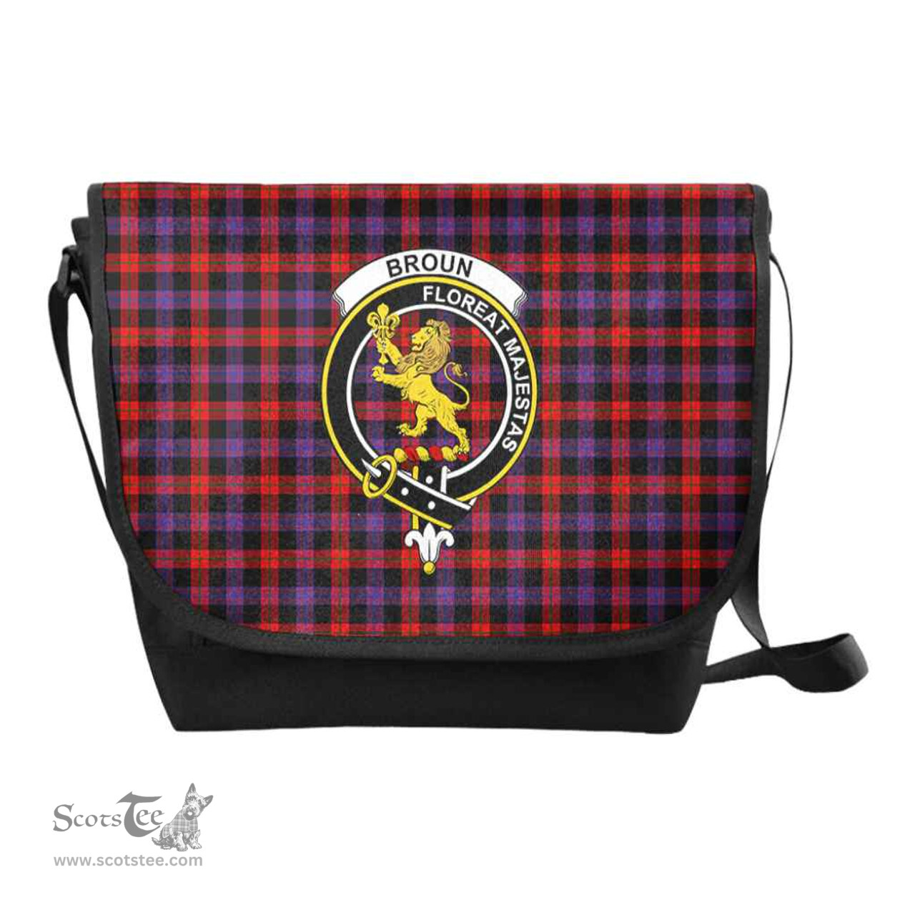 ScotsTee Shop Scottish Broun Clan Crest Tartan Messenger Bag Plaid Shoulder Bag