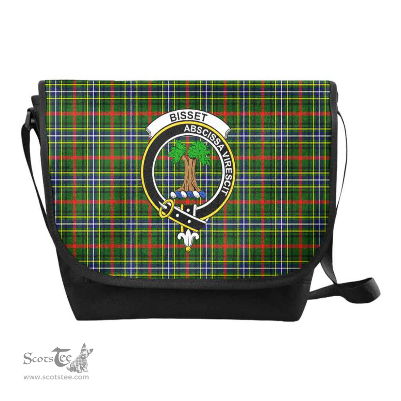ScotsTee Shop Scottish Bisset Clan Crest Tartan Messenger Bag Plaid Shoulder Bag