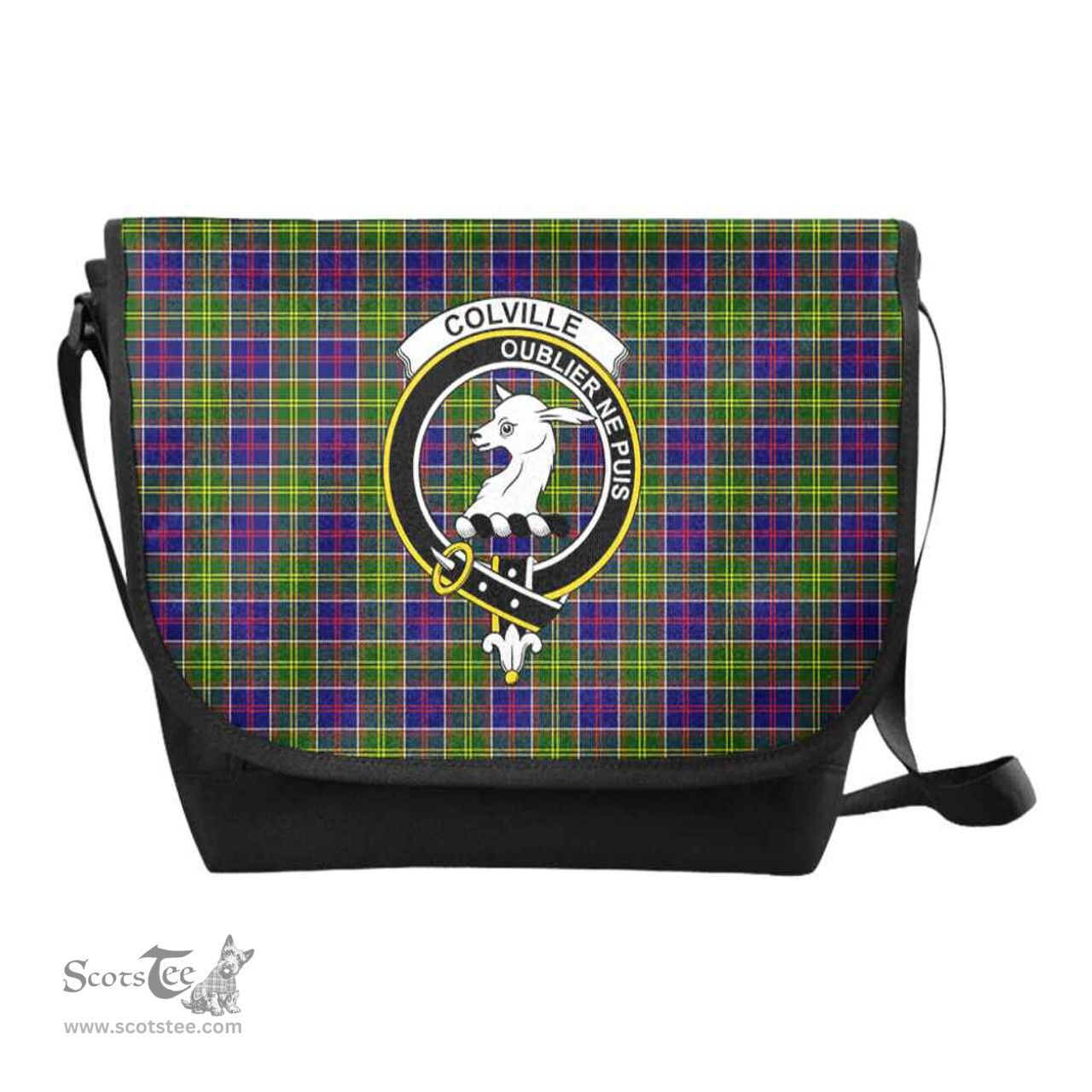 ScotsTee Shop Scottish Colville Clan Crest Tartan Messenger Bag Plaid Shoulder Bag