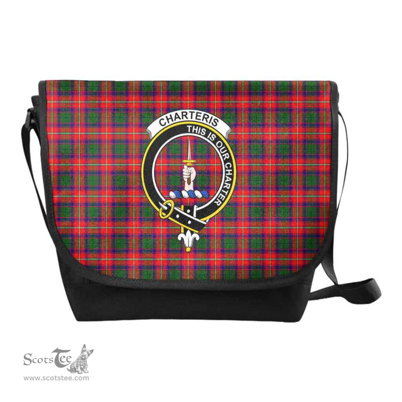 ScotsTee Shop Scottish Charteris (Earl of Wemyss) Clan Crest Tartan Messenger Bag Plaid Shoulder Bag