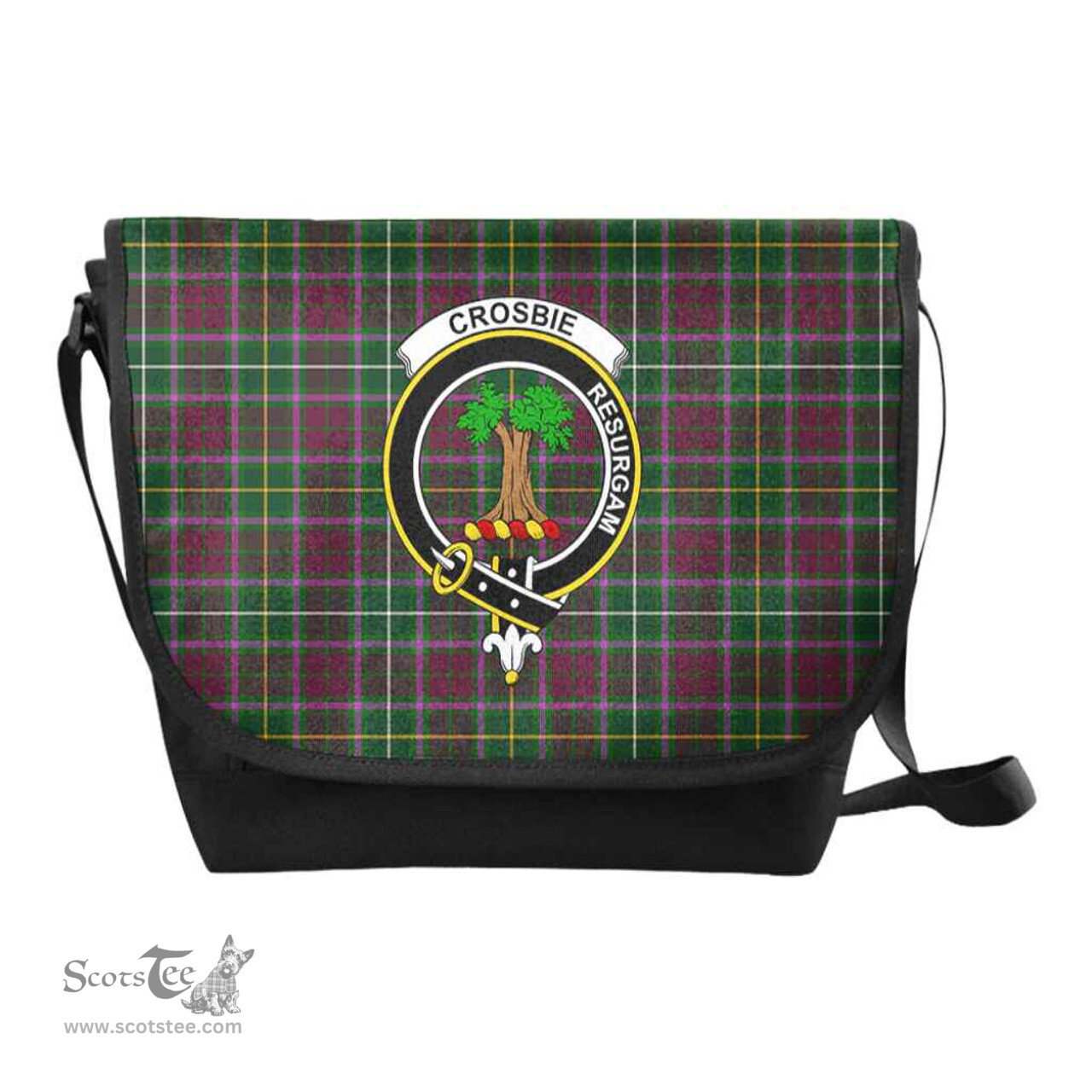 ScotsTee Shop Scottish Crosbie Clan Crest Tartan Messenger Bag Plaid Shoulder Bag