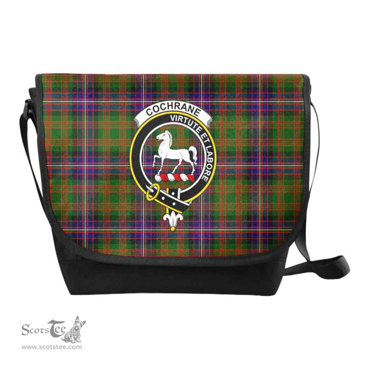 ScotsTee Shop Scottish Cochrane Clan Crest Tartan Messenger Bag Plaid Shoulder Bag