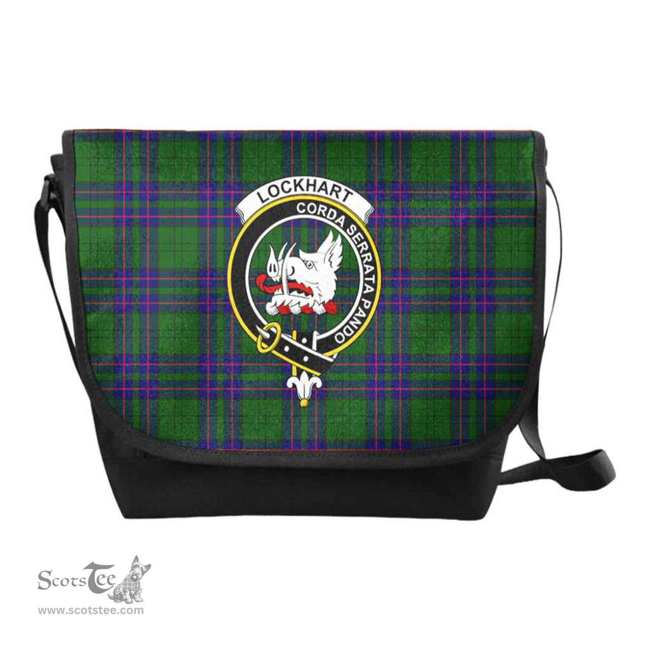 ScotsTee Shop Scottish Lockhart Clan Crest Tartan Messenger Bag Plaid Shoulder Bag