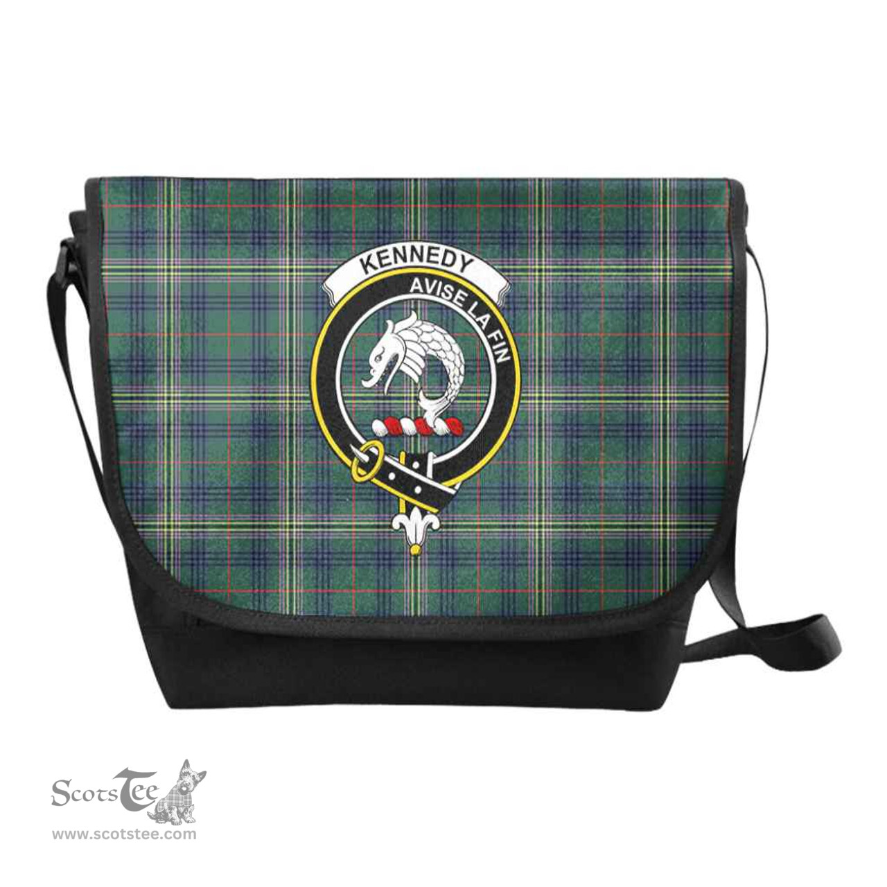 ScotsTee Shop Scottish Kennedy Clan Crest Tartan Messenger Bag Plaid Shoulder Bag