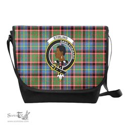 ScotsTee Shop Scottish Stirling (of Keir) Clan Crest Tartan Messenger Bag Plaid Shoulder Bag