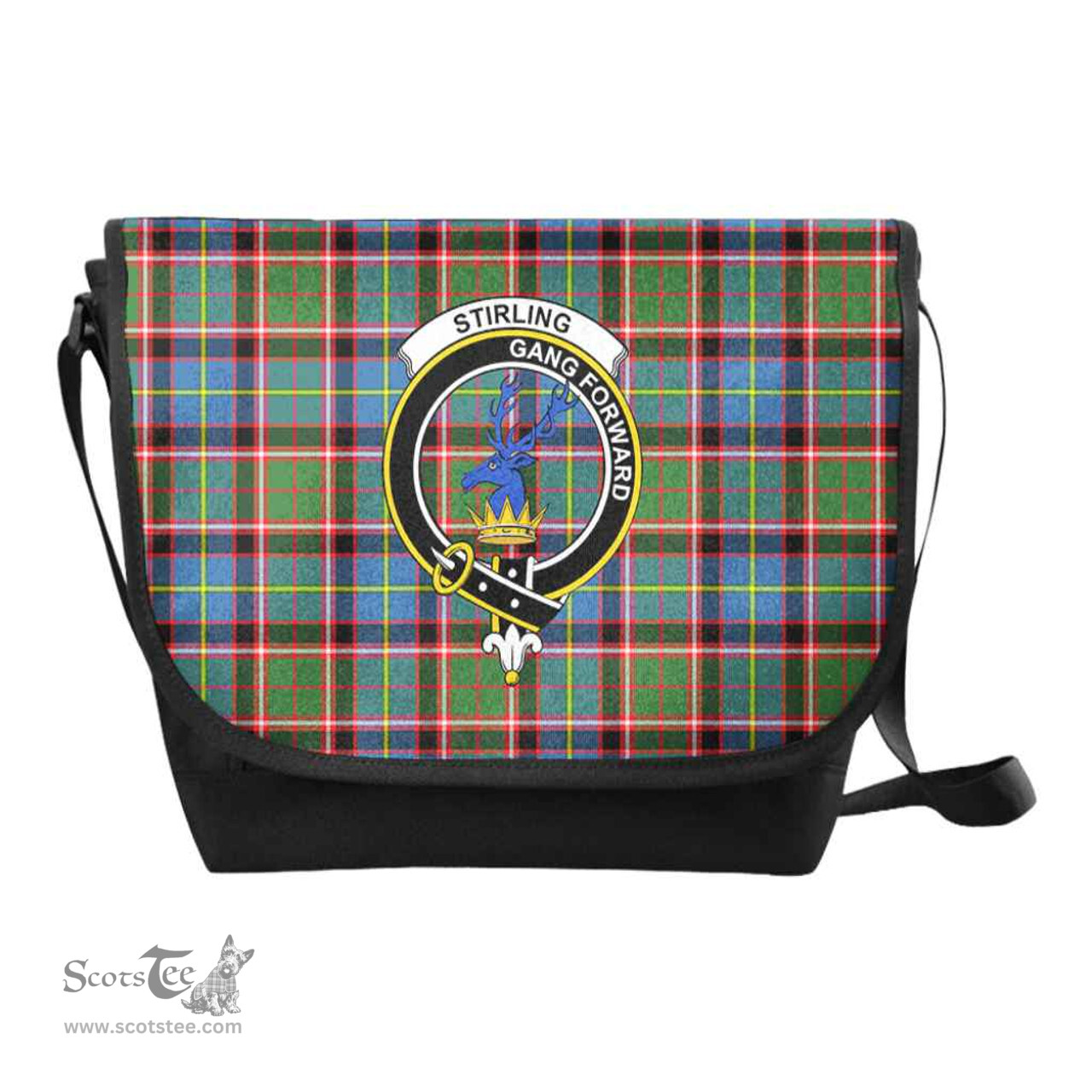 ScotsTee Shop Scottish Stirling (of Cadder-Present Chief) Clan Crest Tartan Messenger Bag Plaid Shoulder Bag