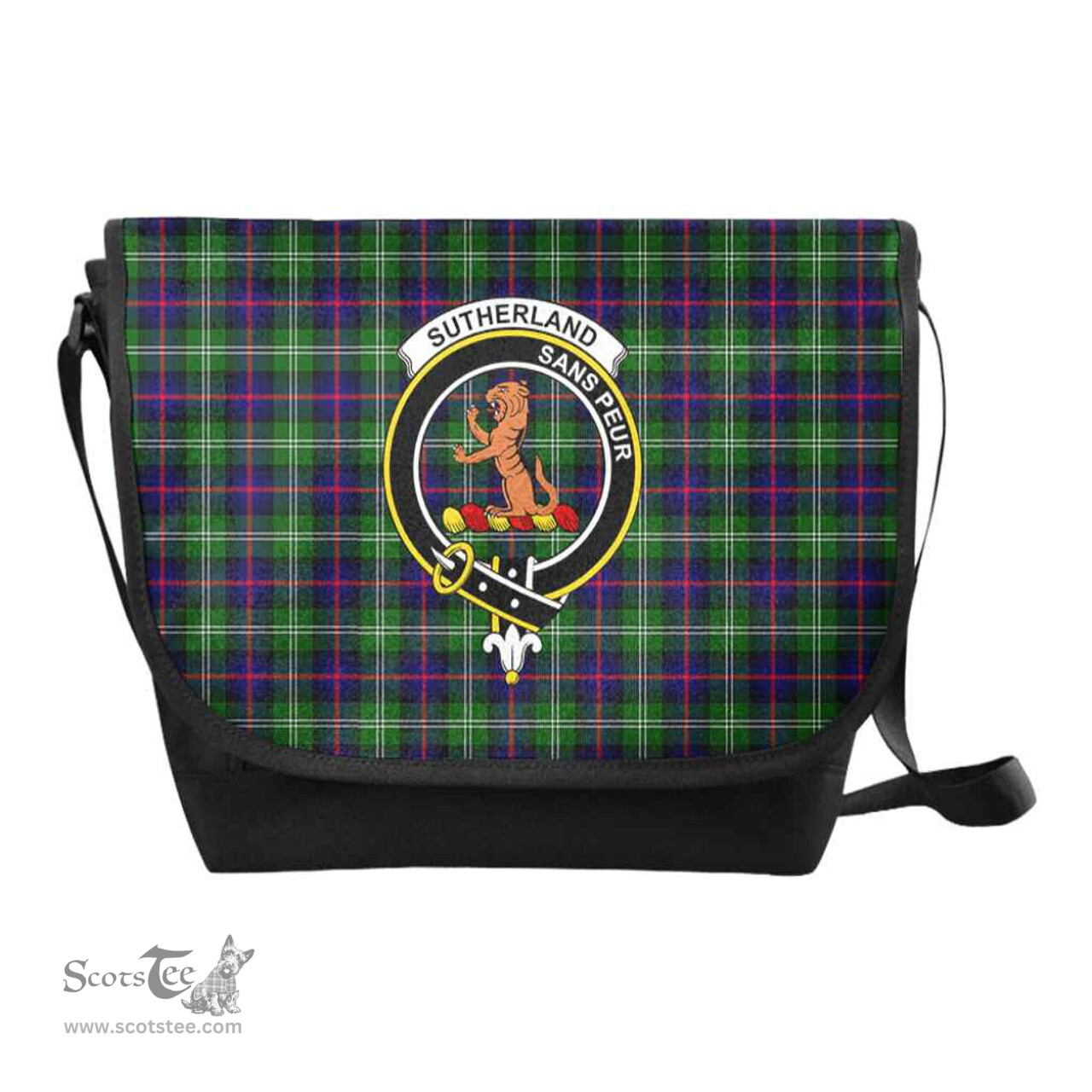 ScotsTee Shop Scottish Sutherland II Clan Crest Tartan Messenger Bag Plaid Shoulder Bag