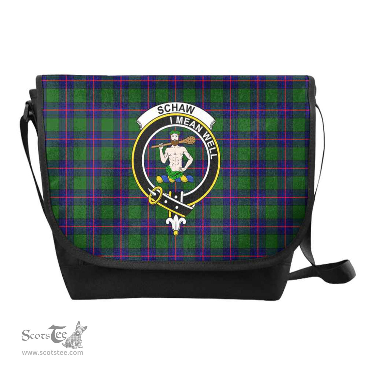 ScotsTee Shop Scottish Schaw (of Sauchie) Clan Crest Tartan Messenger Bag Plaid Shoulder Bag