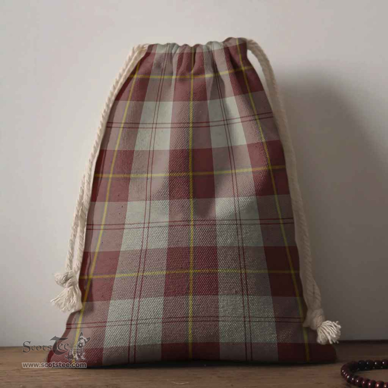 ScotsTee Shop Scottish Cunningham Burgundy Dancers Clan Tartan Drawstring Bag Tartan Gift Bag