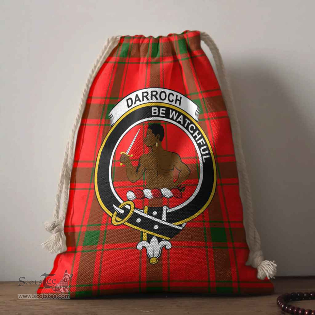 ScotsTee Shop Scottish Darroch (Gourock) Clan Crest Tartan Drawstring Bag Tartan Gift Bag
