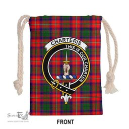 ScotsTee Shop Scottish Charteris (Earl of Wemyss) Clan Crest Tartan Drawstring Bag Tartan Gift Bag