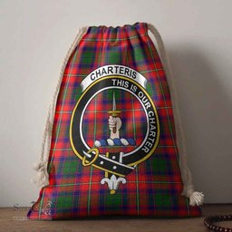 ScotsTee Shop Scottish Charteris (Earl of Wemyss) Clan Crest Tartan Drawstring Bag Tartan Gift Bag