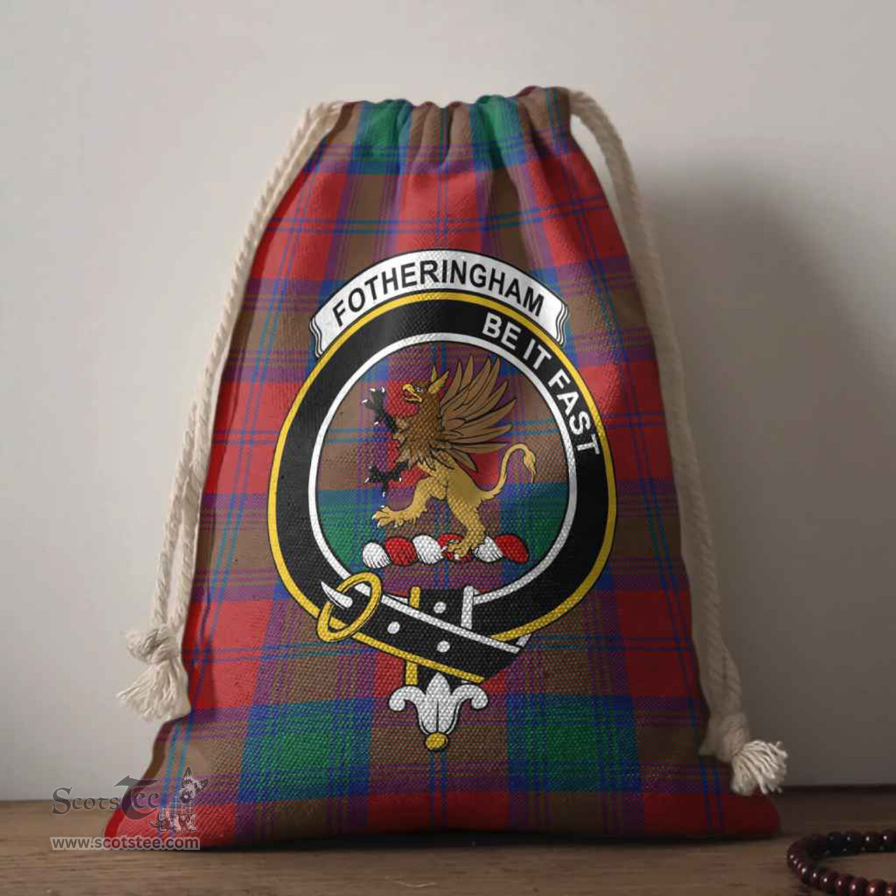 ScotsTee Shop Scottish Fotheringham Clan Crest Tartan Drawstring Bag Tartan Gift Bag