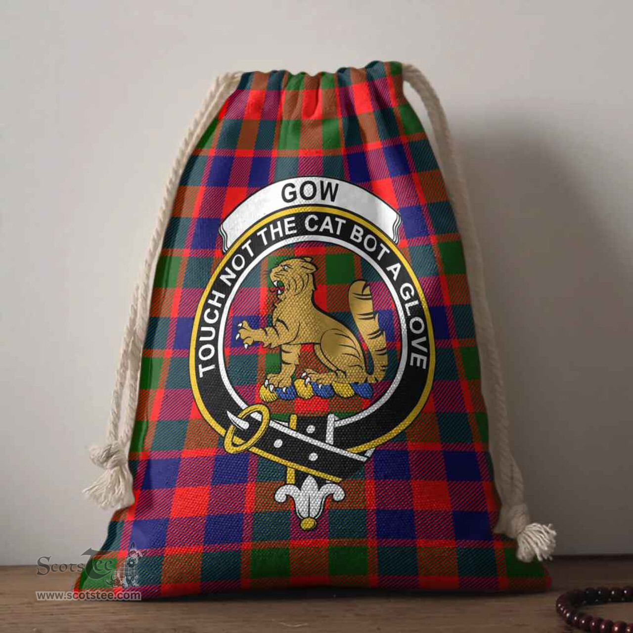 ScotsTee Shop Scottish Gow (or McGouan) Clan Crest Tartan Drawstring Bag Tartan Gift Bag