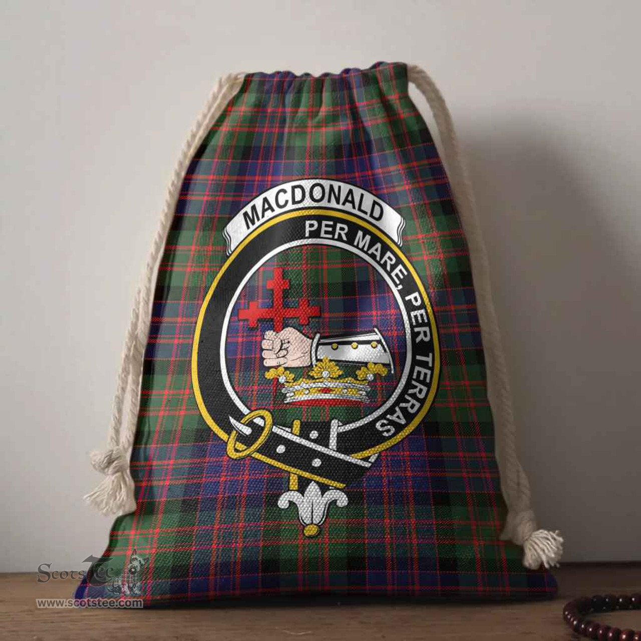 ScotsTee Shop Scottish MacDonald (Clan Donald) Clan Crest Tartan Drawstring Bag Tartan Gift Bag