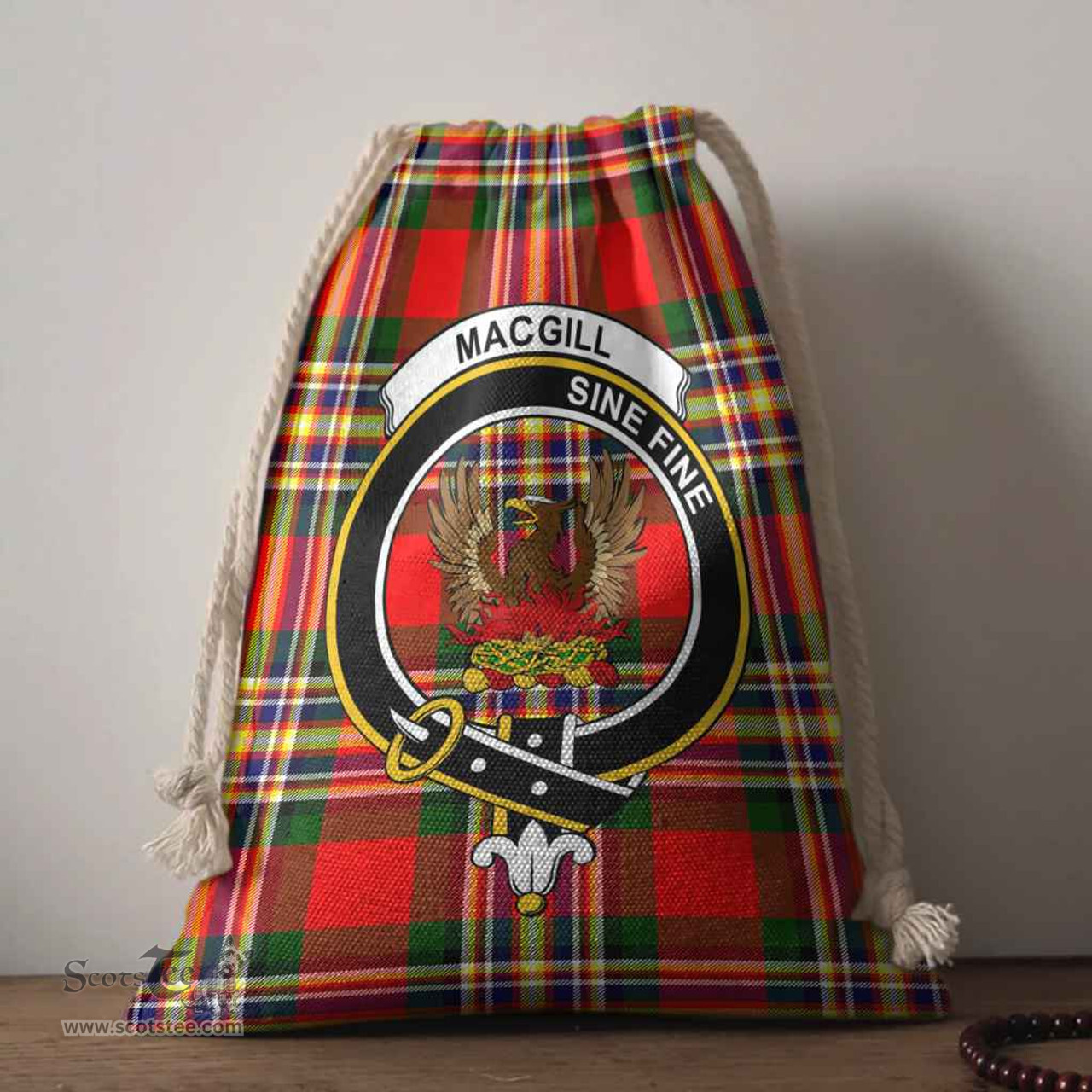 ScotsTee Shop Scottish MacGill (Makgill) Clan Crest Tartan Drawstring Bag Tartan Gift Bag