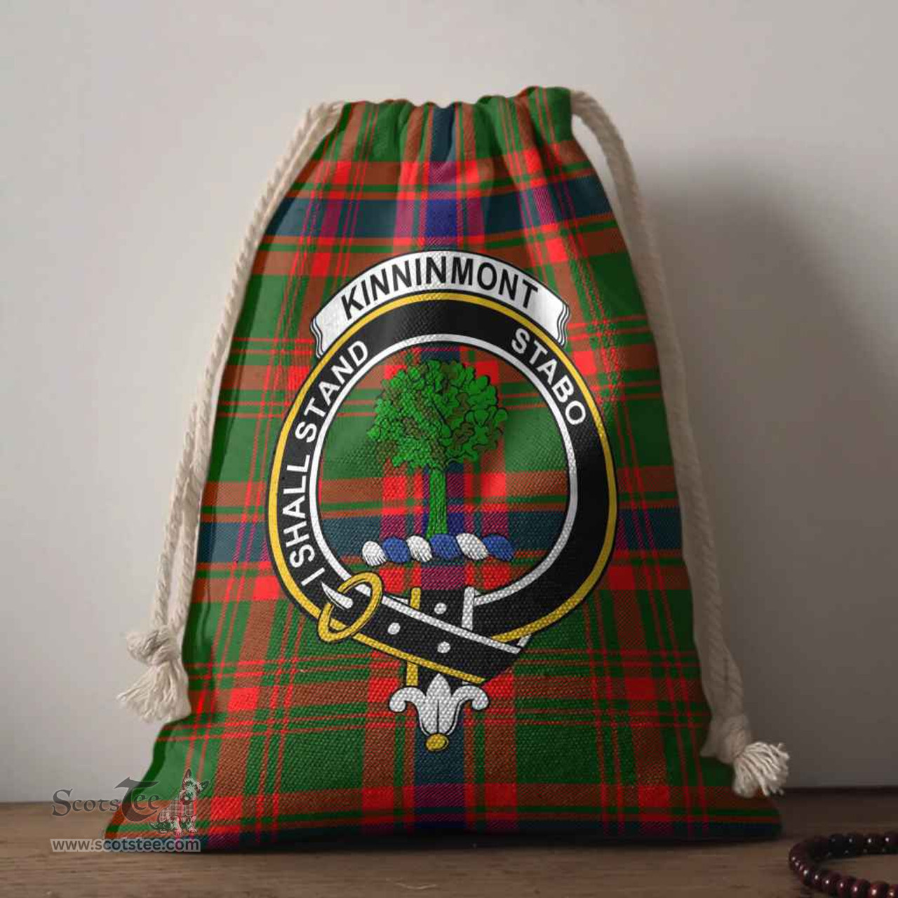 ScotsTee Shop Scottish Kinninmont Clan Crest Tartan Drawstring Bag Tartan Gift Bag
