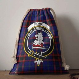 ScotsTee Shop Scottish Home (or Hume) Clan Crest Tartan Drawstring Bag Tartan Gift Bag