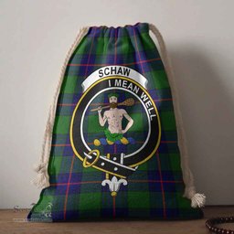 ScotsTee Shop Scottish Schaw (of Sauchie) Clan Crest Tartan Drawstring Bag Tartan Gift Bag