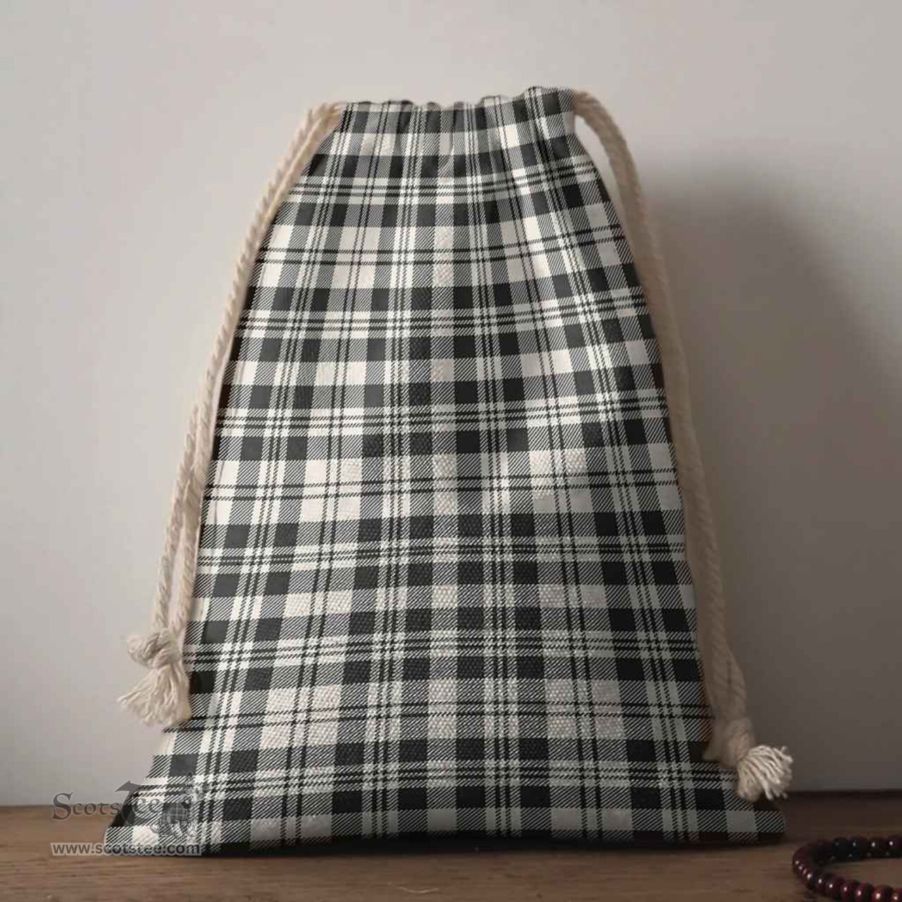ScotsTee Shop Scottish Scott Black & White Ancient Clan Tartan Drawstring Bag Tartan Gift Bag