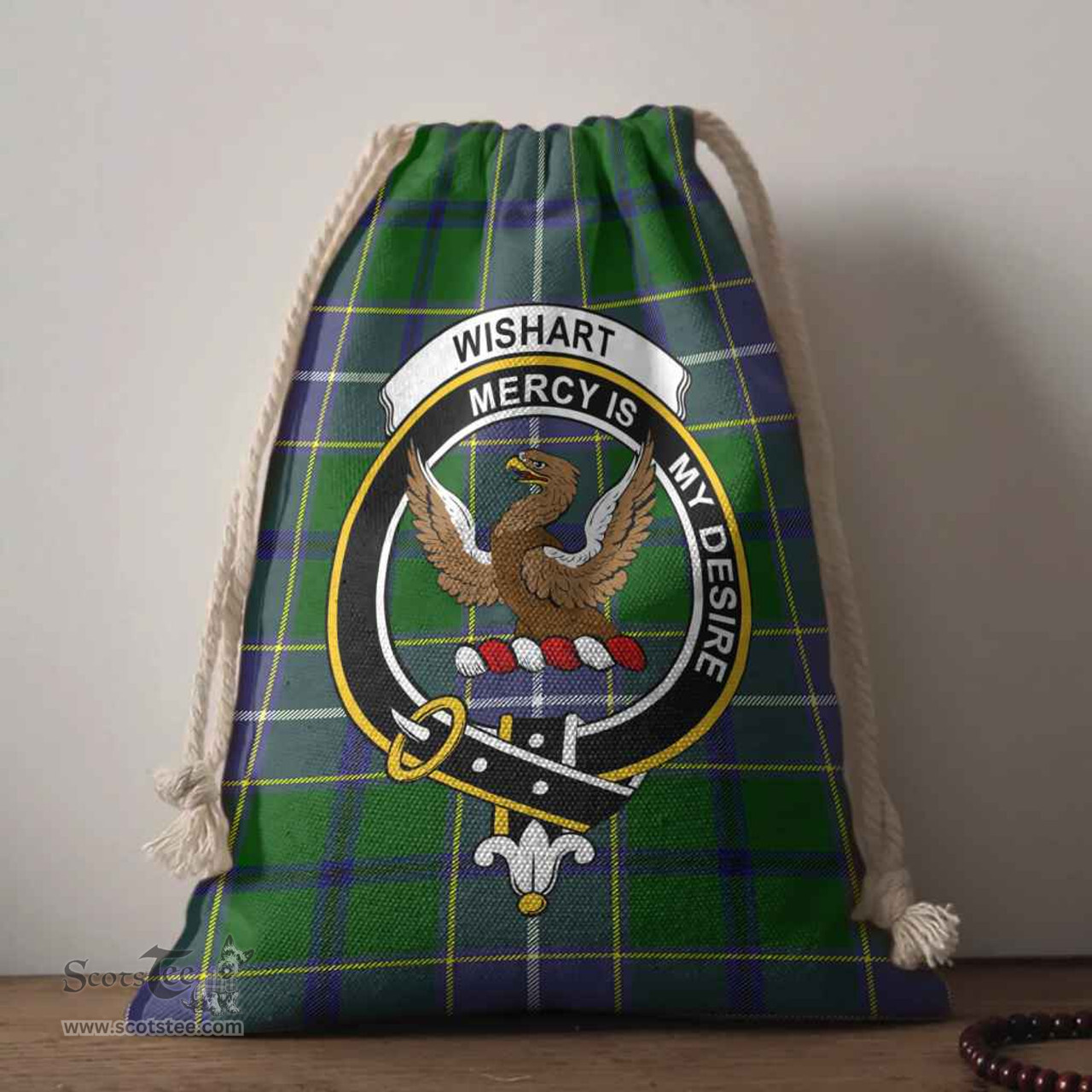 ScotsTee Shop Scottish Wishart Clan Crest Tartan Drawstring Bag Tartan Gift Bag