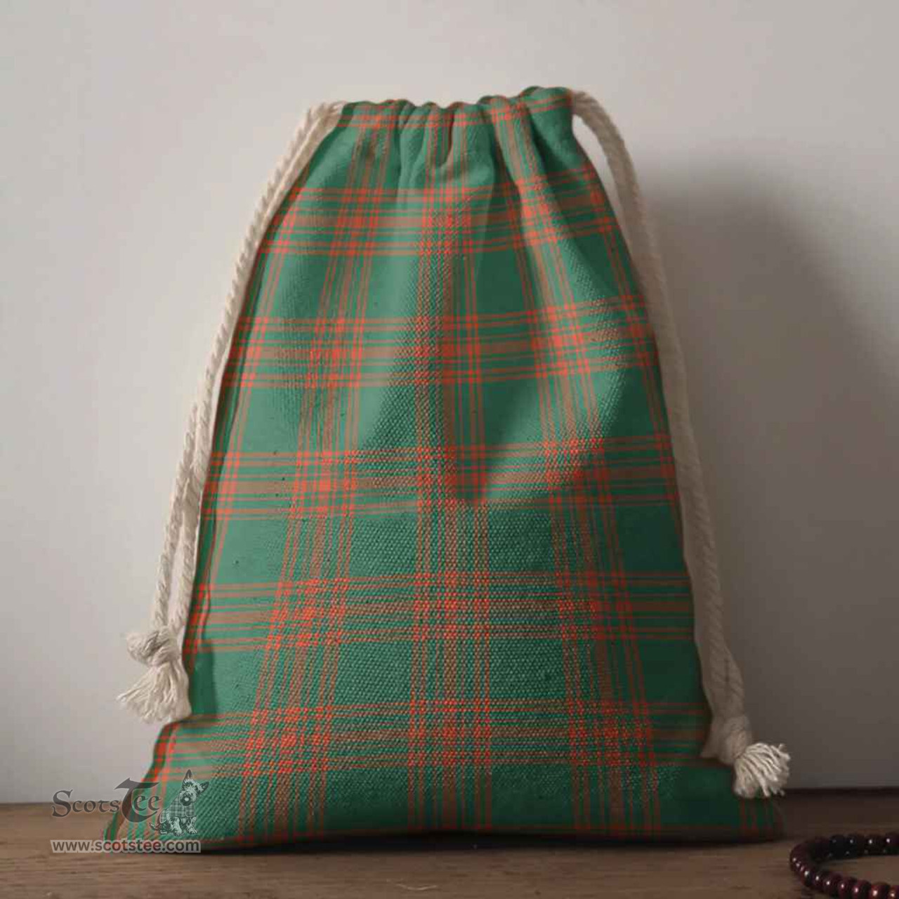 ScotsTee Shop Scottish Menzies Green Ancient Clan Tartan Drawstring Bag Tartan Gift Bag