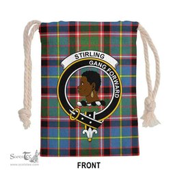 ScotsTee Shop Scottish Stirling (of Keir) Clan Crest Tartan Drawstring Bag Tartan Gift Bag