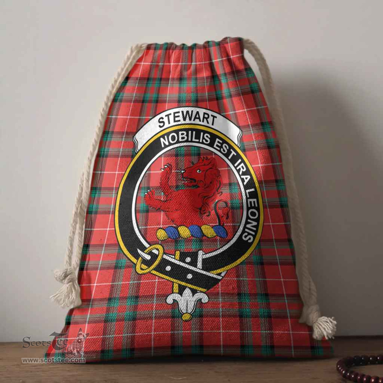 ScotsTee Shop Scottish Stewart (Stuart) of Bute Clan Crest Tartan Drawstring Bag Tartan Gift Bag