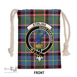 ScotsTee Shop Scottish Stirling (of Cadder-Present Chief) Clan Crest Tartan Drawstring Bag Tartan Gift Bag