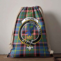 ScotsTee Shop Scottish Stirling (of Cadder-Present Chief) Clan Crest Tartan Drawstring Bag Tartan Gift Bag