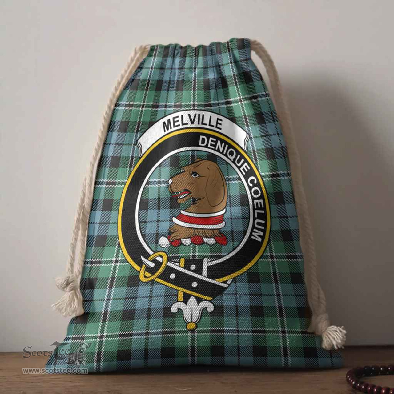 ScotsTee Shop Scottish Melville Clan Crest Tartan Drawstring Bag Tartan Gift Bag