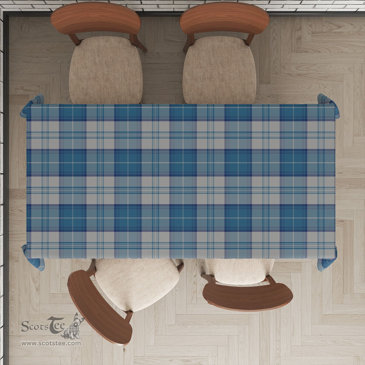 ScotsTee Shop Scottish Menzies Dress Blue and White Clan Plaid Tatan Tablecloth