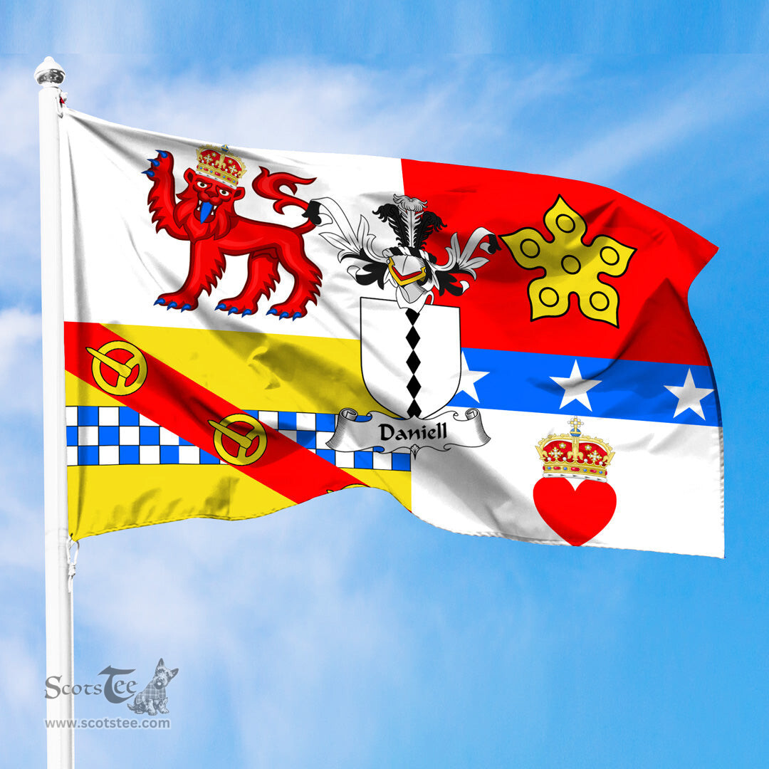 ScotsTee Shop Scottish Daniell Coat of Arms in Flag of Angus Scotland