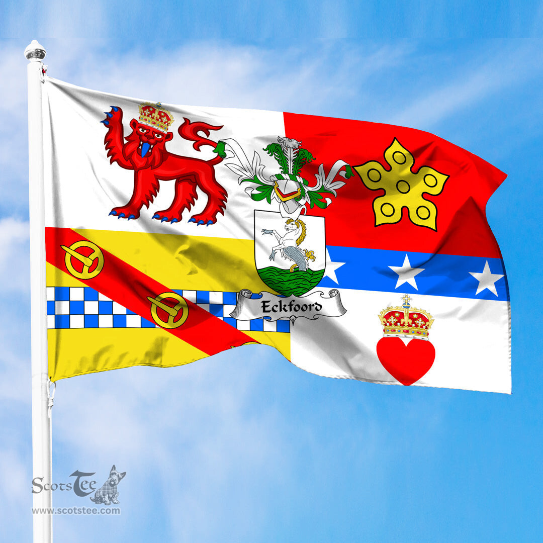 ScotsTee Shop Scottish Eckfoord Coat of Arms in Flag of Angus Scotland