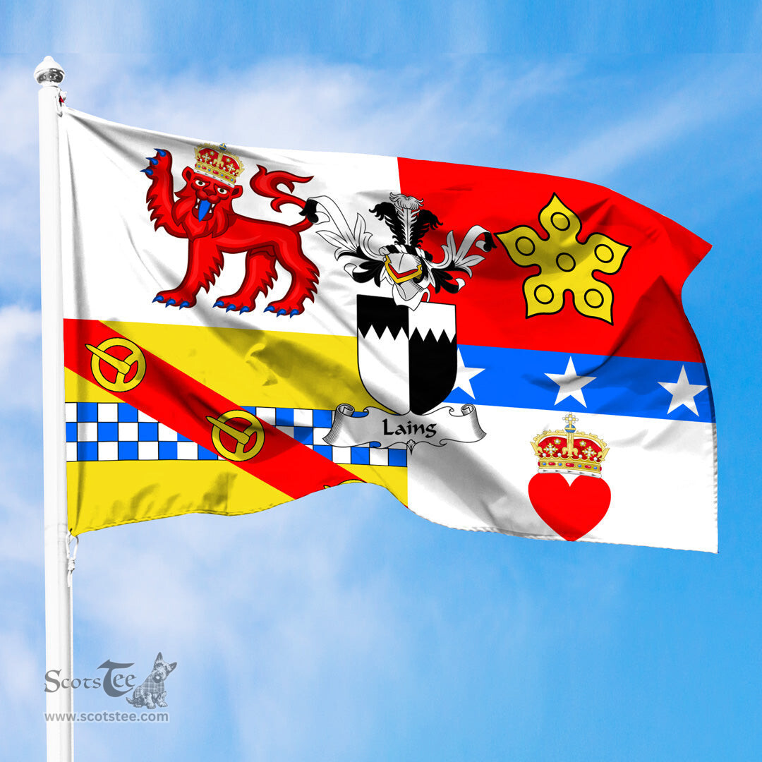 ScotsTee Shop Scottish Laing Coat of Arms in Flag of Angus Scotland